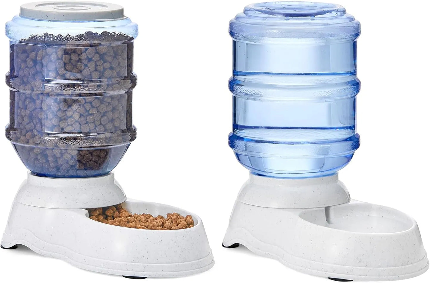 Amazon Basics Automatic Pet Water Dispenser and Gravity Food Feeder Set for Cat and Dog, Easy to Clean, 6-Pound Food Capacity, 1-Gallon, Small, Gray, Pack of 2