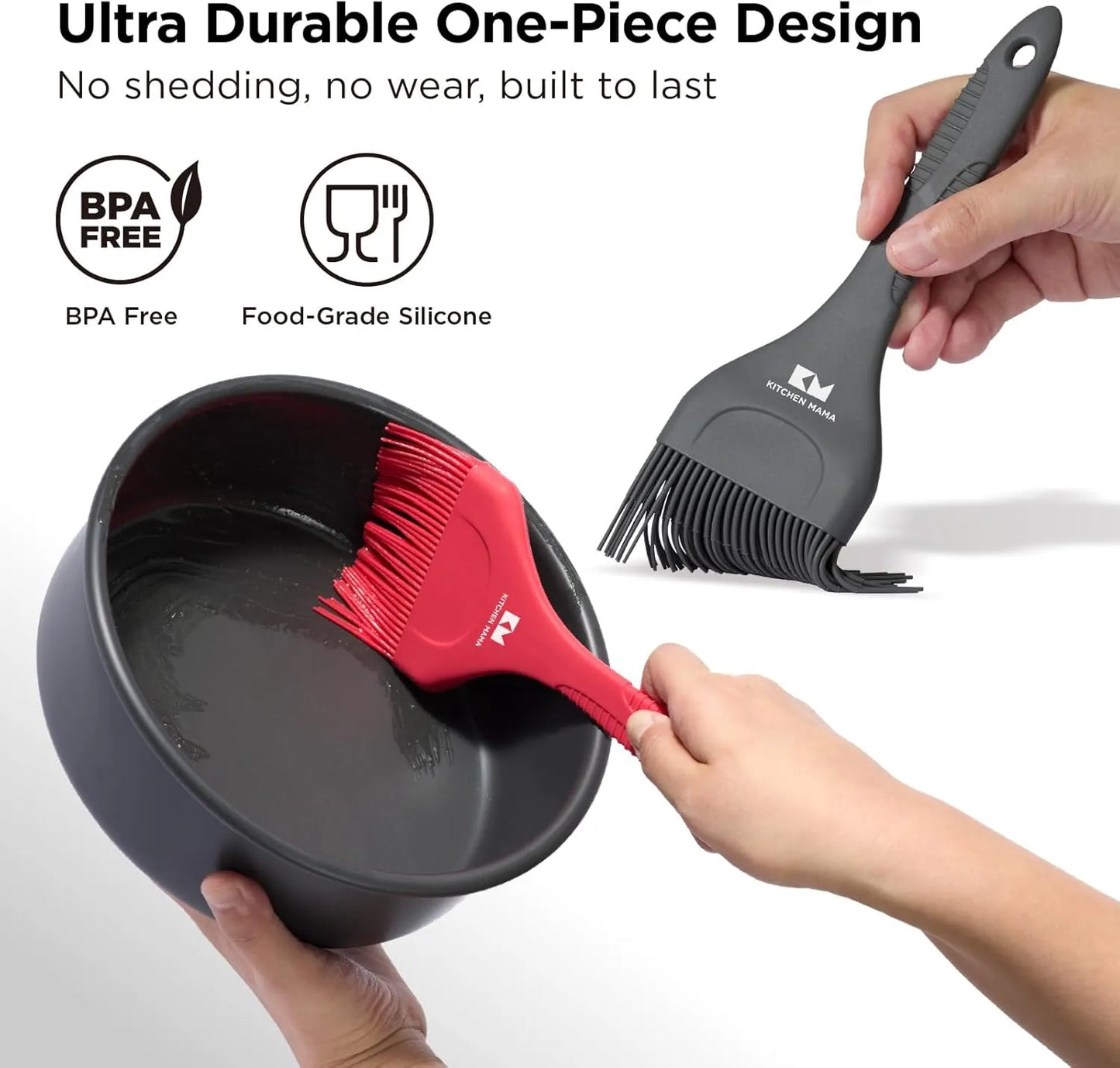 Kitchen Mama Platinum Silicone Extra Wide Pastry & Basting Brush Utensil Set – Heat Resistant, Dishwasher Safe, BBQ Grilling, Cooking, Baking, Perfect For Outdoor, and Butter, Egg Wash, Oil and Sauce
