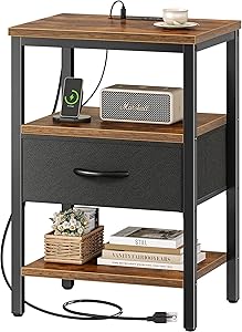 SUPERJARE Nightstand with Charging Station