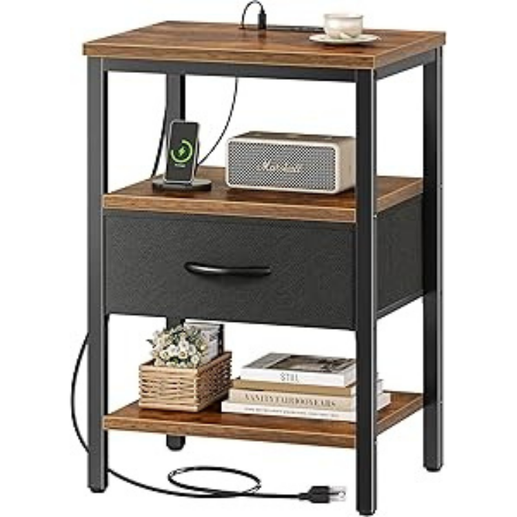 SUPERJARE Nightstand with Charging Station