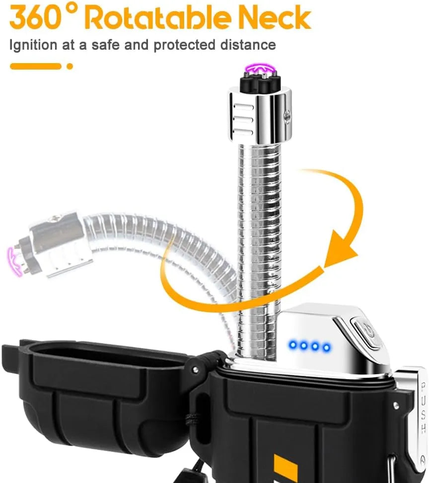 LcFun Electric Dual Arc Lighter USB Rechargeable Outdoor Windproof Flameless Plasma Lighters for Camping, Hiking, Waterproof Matches Survival Tactical Gear Birthday Gifts for Men