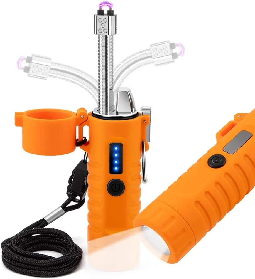 LcFun Electric Dual Arc Lighter USB Rechargeable Outdoor Windproof Flameless Plasma Lighters for Camping, Hiking, Waterproof Matches Survival Tactical Gear Birthday Gifts for Men