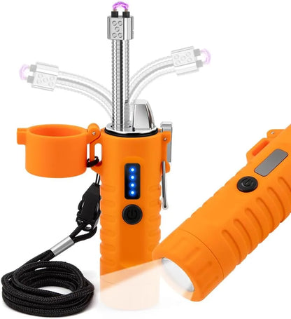 LcFun Electric Dual Arc Lighter USB Rechargeable Outdoor Windproof Flameless Plasma Lighters for Camping, Hiking, Waterproof Matches Survival Tactical Gear Birthday Gifts for Men
