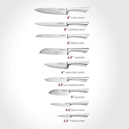 Cuisine::pro Damashiro Knife Block (Hiryu, 10-Piece Set) - Premium Japanese Steel Knife Set with Acacia Wood Block & Tempered Glass Window - Damascus-Inspired Blade
