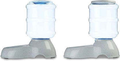 Amazon Basics Automatic Pet Water Dispenser and Gravity Food Feeder Set for Cat and Dog, Easy to Clean, 6-Pound Food Capacity, 1-Gallon, Small, Gray, Pack of 2