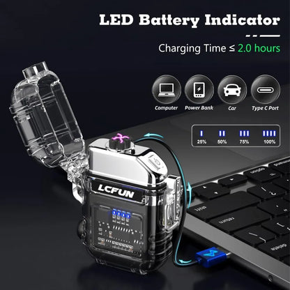 LcFun Electric Dual Arc Lighter USB Rechargeable Outdoor Windproof Flameless Plasma Lighters for Camping, Hiking, Waterproof Matches Survival Tactical Gear Birthday Gifts for Men
