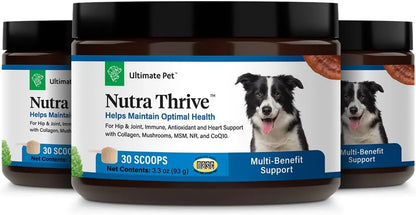 Ultimate Pet Nutrition Nutra Thrive Canine, 40-in-1 Nutritional Powder Supplement for Dogs with Digestion and Immune Support, Vitamins, Minerals, Probiotics, Enzymes, 30 Scoops