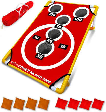 Swooc Games - Coney Island Toss™ - Arcade Style Cornhole Board Set w/Carrying Case & 15+ Games - Corn Hole Games for Adults - Kids Bean Bag Toss Game - Kids Cornhole Set w/Bags - Outdoor Yard Games