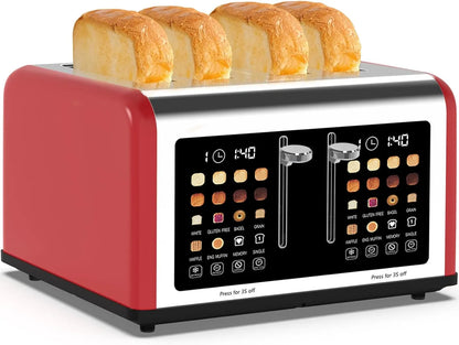 4 Slice Toaster Touch Screen, Stainless Steel Toasters Digital Timer, Dual Control Panel Toasters, 8 Shade Settings 6 Bread Types for Bagel, Cancel, Defrost 1650W Black
