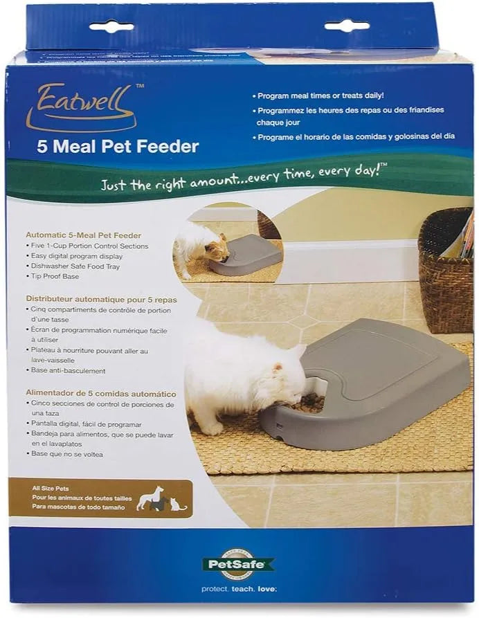 PetSafe Automatic Dog Feeder, 5 Meals, 40 oz Capacity, Plastic, for Dry Food, Multiple Pets