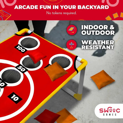 Swooc Games - Coney Island Toss™ - Arcade Style Cornhole Board Set w/Carrying Case & 15+ Games - Corn Hole Games for Adults - Kids Bean Bag Toss Game - Kids Cornhole Set w/Bags - Outdoor Yard Games