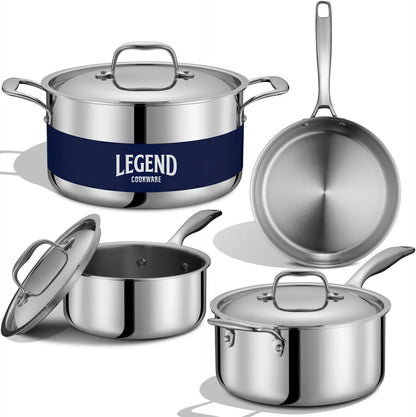 LEGEND COOKWARE 5-Ply Stainless Steel Cookware Set, 14-Piece Pots and Pans Set - Induction Compatible, Oven Safe 800°F - Non-Toxic, No Coatings - Built to Last Generations
