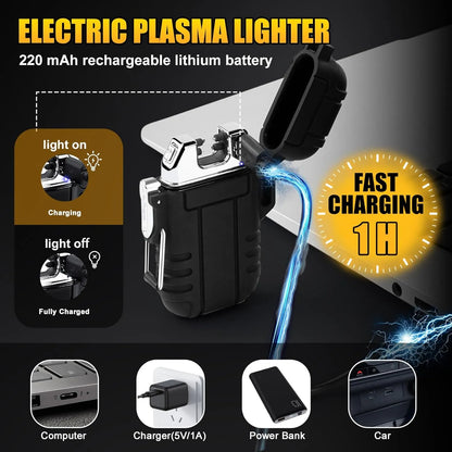 LcFun Electric Dual Arc Lighter USB Rechargeable Outdoor Windproof Flameless Plasma Lighters for Camping, Hiking, Waterproof Matches Survival Tactical Gear Birthday Gifts for Men