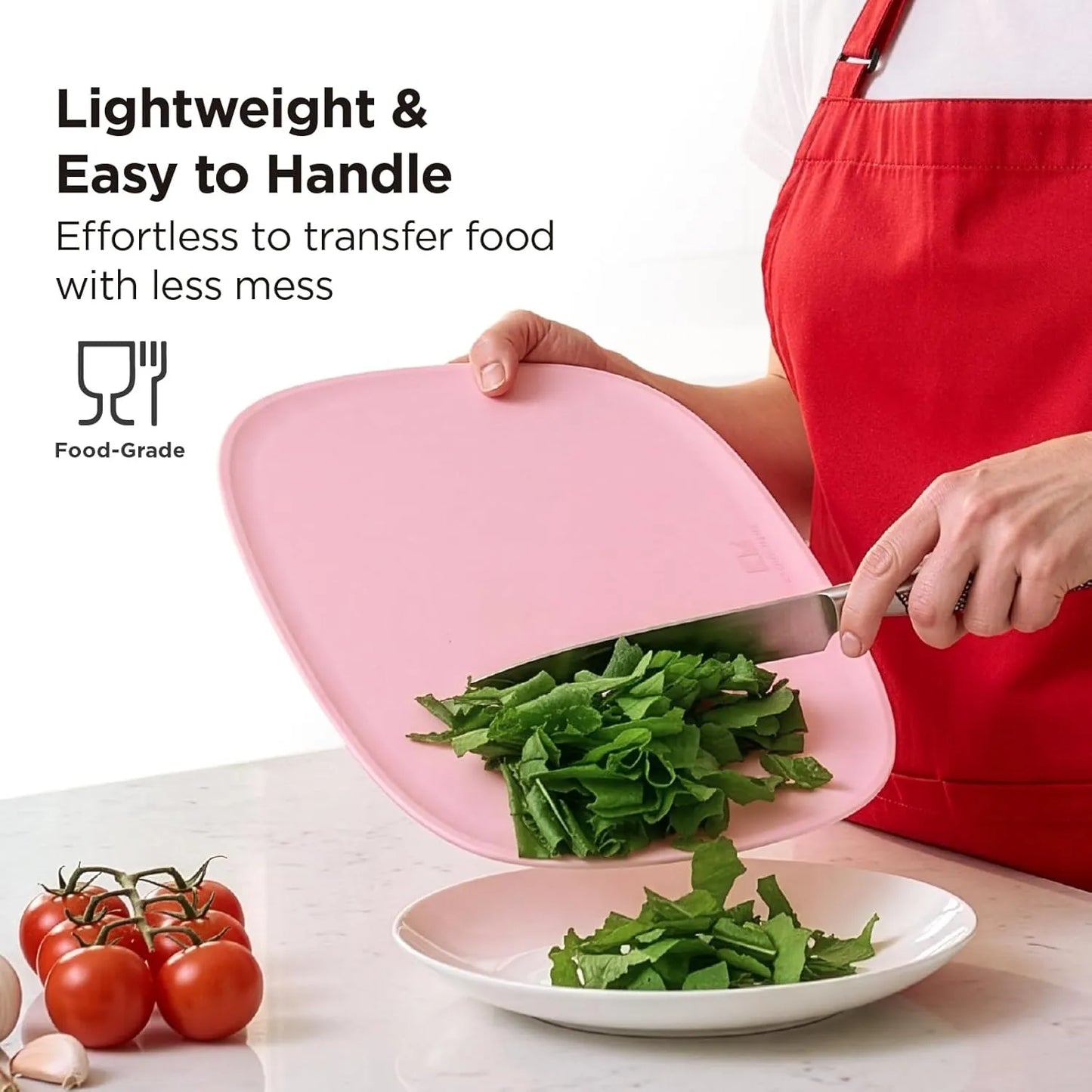 Kitchen Mama DuoEssentials TPU Cutting Board Set, Knife Friendly Kitchen Cutting Boards, Non Slip Food Prep Boards, Dishwasher Safe Flexible with Juice Groove, Odor Resistant, 2 Sizes, Red