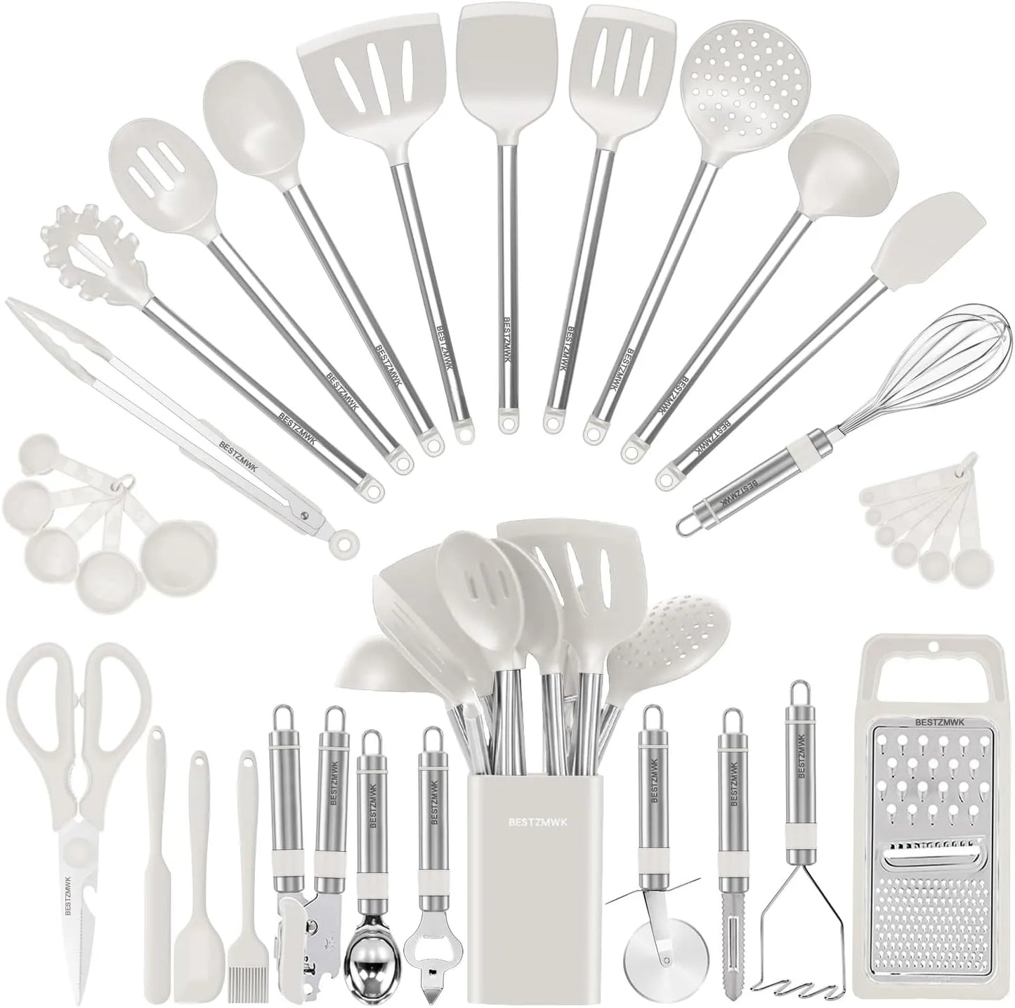 Kitchen Utensil Set-Silicone Cooking Utensils-33 Kitchen Gadgets & Spoons for Nonstick Cookware-Silicone and Stainless Steel Spatula Set-Best Kitchen Tools, Useful Pots and Pans Accessories
