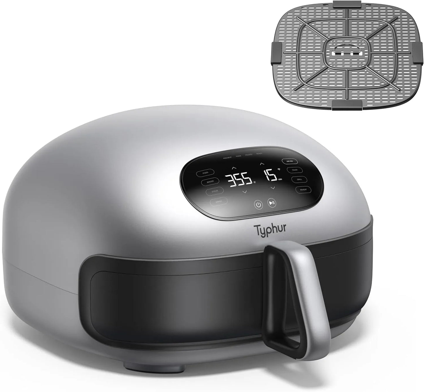 Typhur Dome 2 AI Smart Air Fryer, 15-in-1 Large Flat Airfryer with Top & Bottom Heating, Self-Cleaning Digital Fryer, PFAS-Free Ceramic Basket, Fits a 12" Pizza or Steaks, Whisper-Quiet, 120V