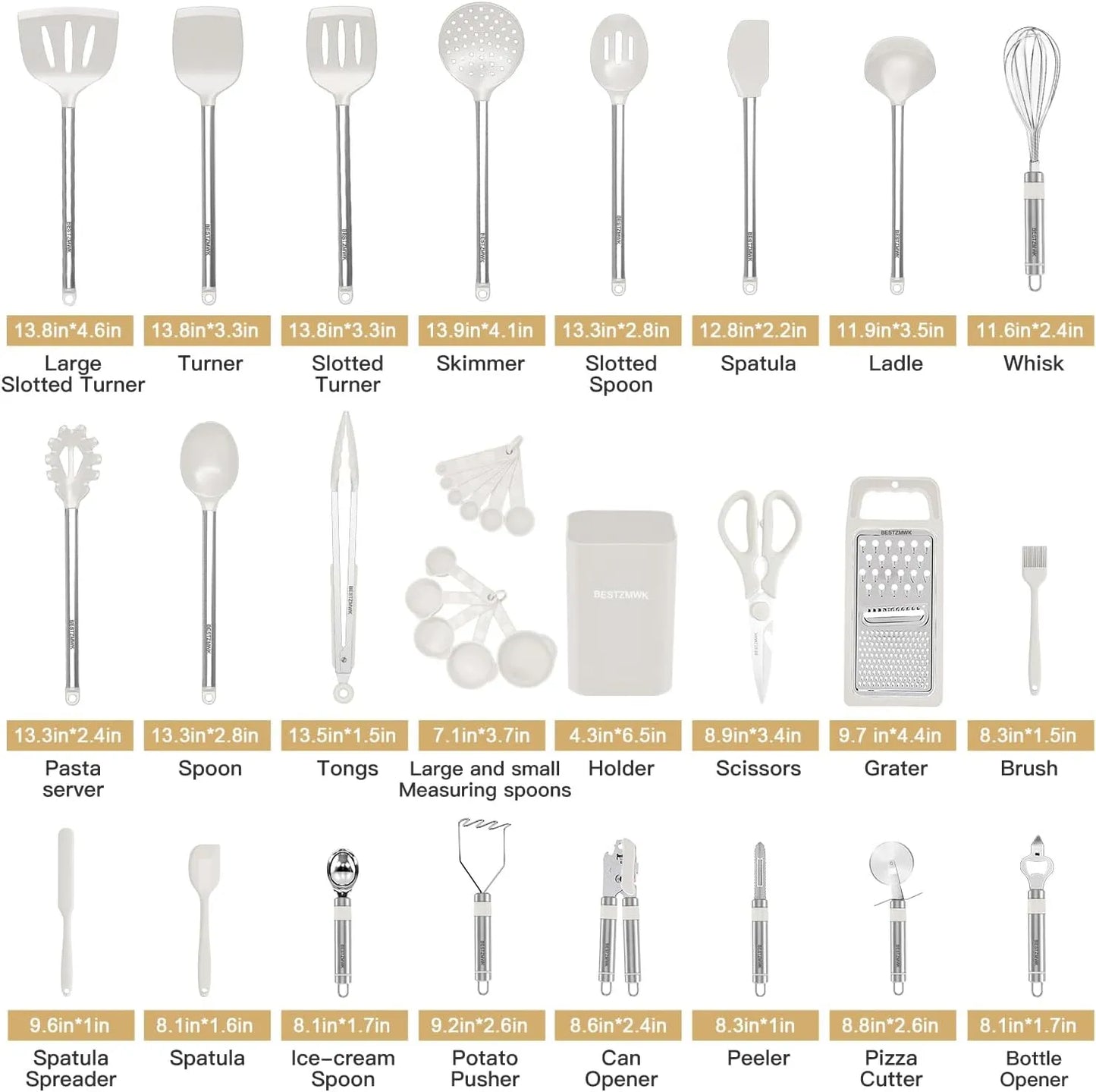 Kitchen Utensil Set-Silicone Cooking Utensils-33 Kitchen Gadgets & Spoons for Nonstick Cookware-Silicone and Stainless Steel Spatula Set-Best Kitchen Tools, Useful Pots and Pans Accessories