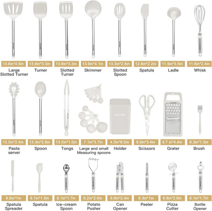 Kitchen Utensil Set-Silicone Cooking Utensils-33 Kitchen Gadgets & Spoons for Nonstick Cookware-Silicone and Stainless Steel Spatula Set-Best Kitchen Tools, Useful Pots and Pans Accessories