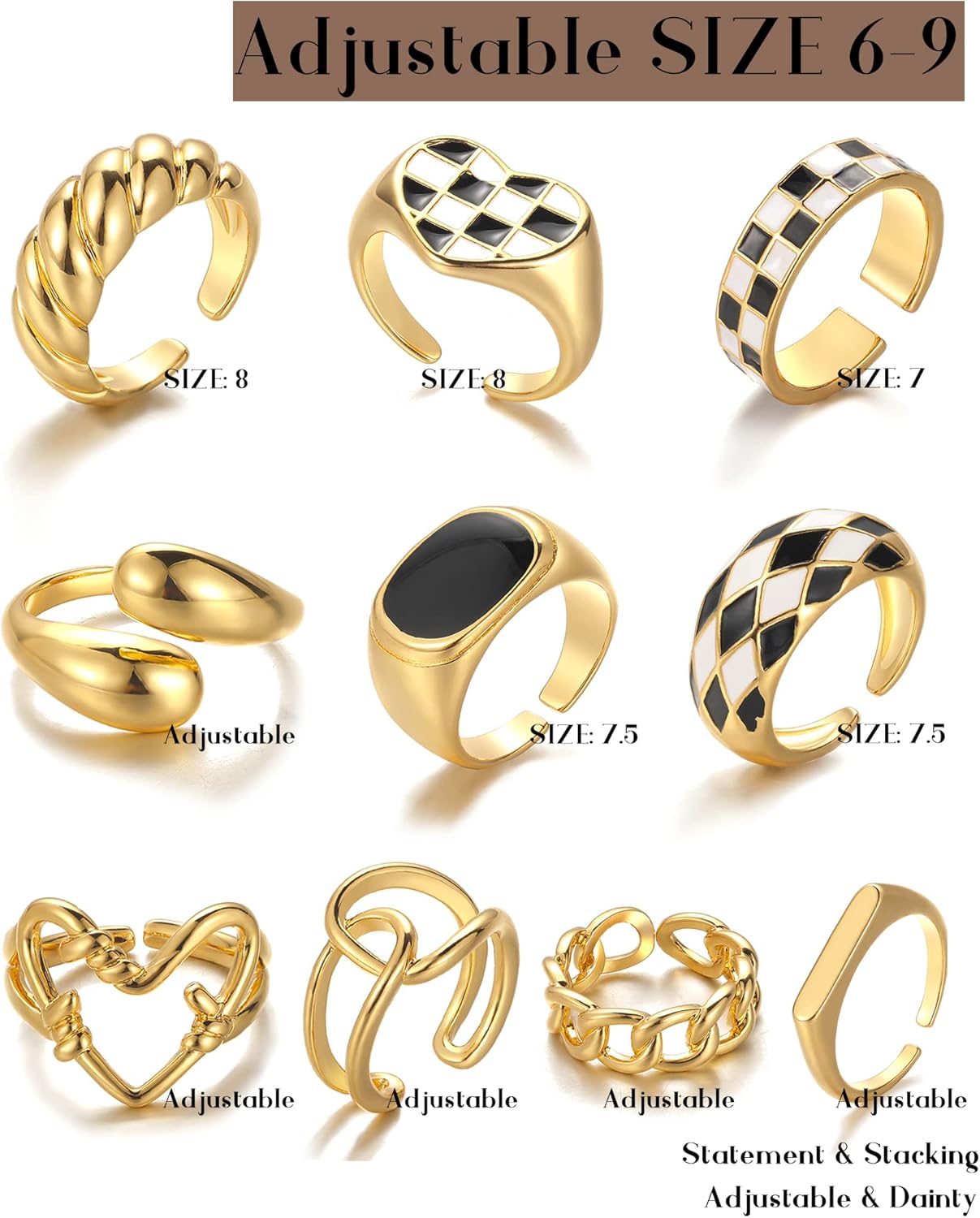 Gold Stackable Rings Set for Women