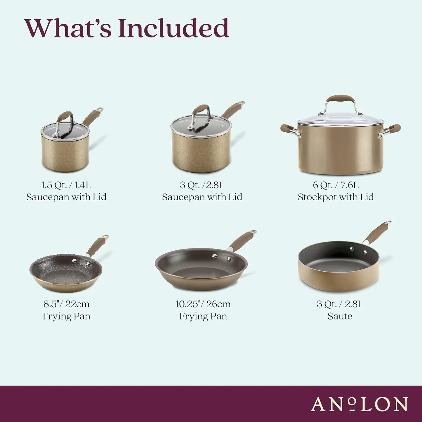 Anolon Advanced Home Hard Anodized Nonstick Cookware/Pots and Pans Set, 9 Piece - Moonstone