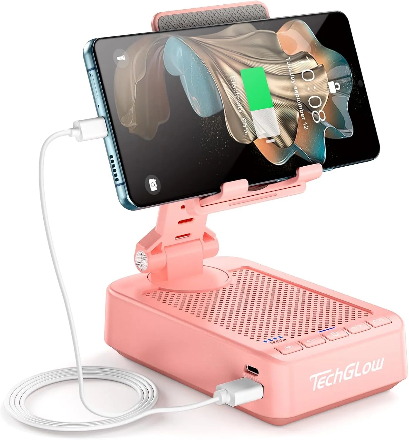 TechGlow Foldable Cellphone Stand with Bluetooth Speaker Charging Function 360° Rotatable Phone Stand Birthday Gifts for Men Women Mother Father Cool Tech Gadgets