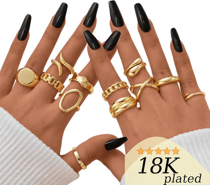 Gold Stackable Rings Set for Women