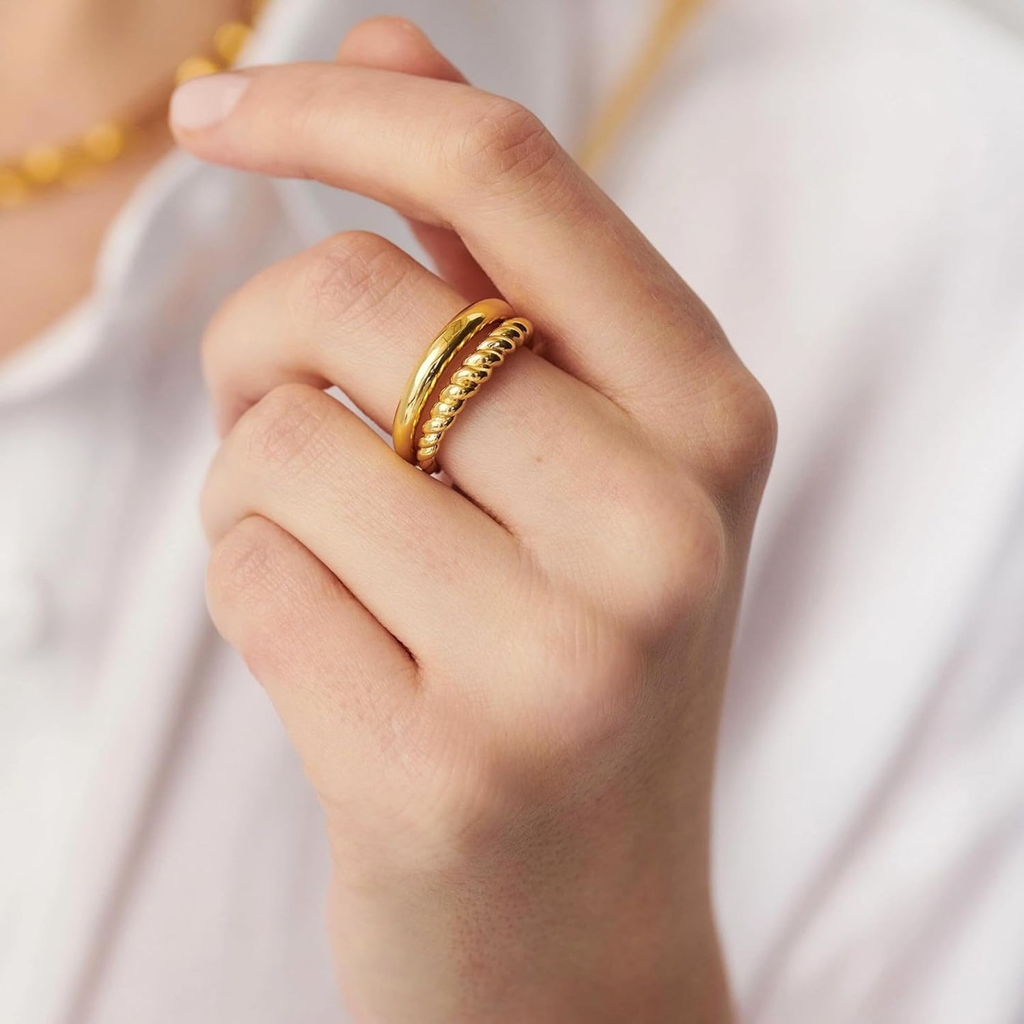 Gold Stackable Rings Set for Women