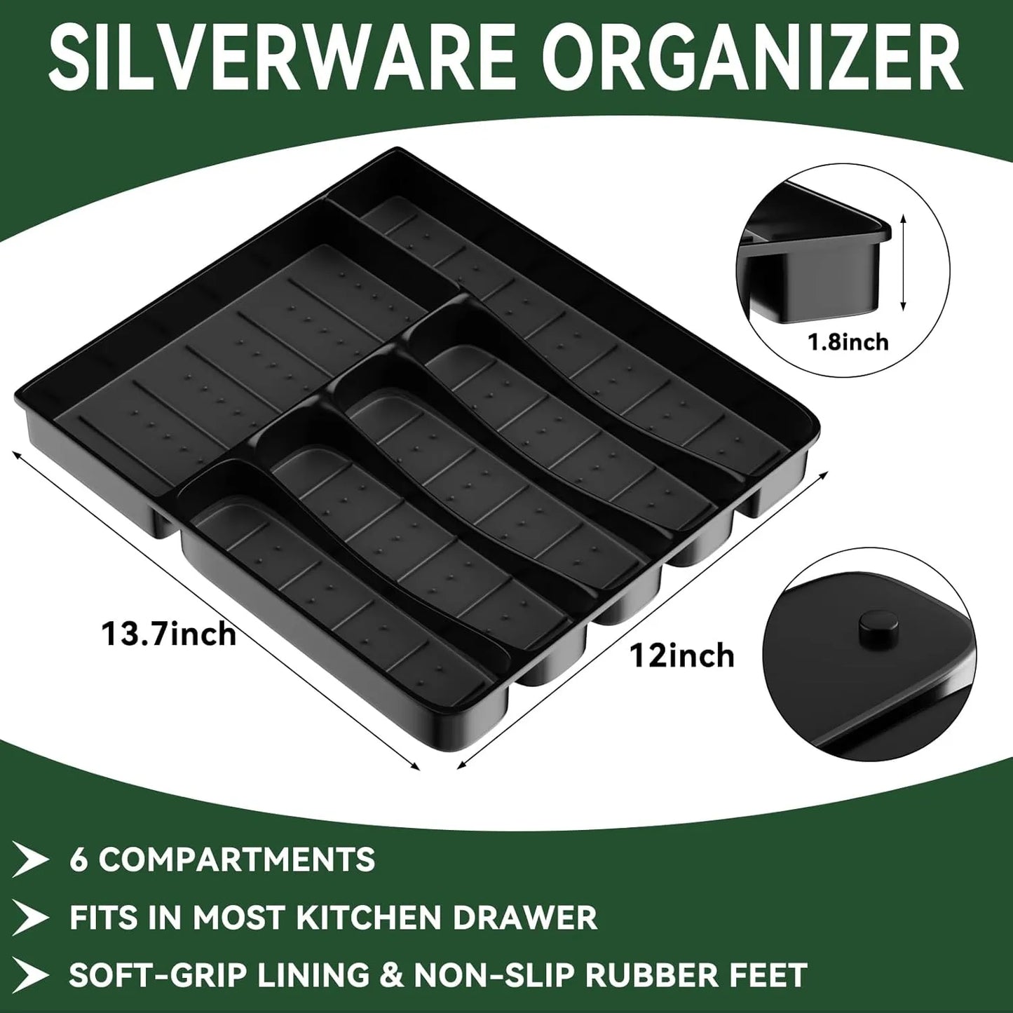 49-Piece Silverware Set with Organizer, Stainless Steel Flatware Utensils Set for 8, Forks and Spoons Silverware Set Cutlery Set with Steak Knives, Dishwasher Safe