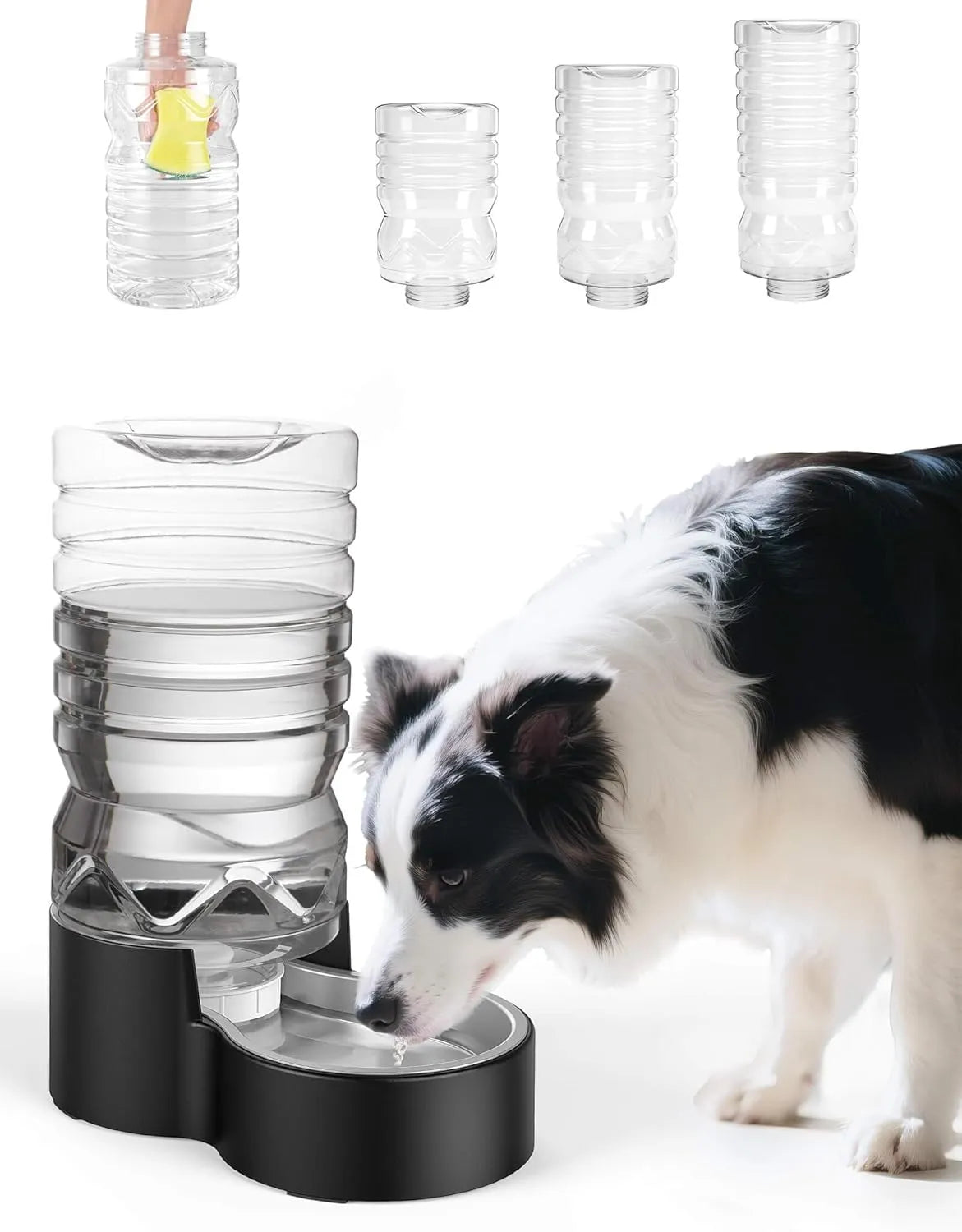 Heouvo 2.5 Gallon Automatic Dog Water Dispenser【Wide Mouth for Easy Hand-in Cleaning】【Removable Stainless Steel Bowl】, Gravity Refilling Large Capacity for Cats and Dogs, Multi-Pet Homes
