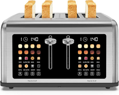 4 Slice Toaster Touch Screen, Stainless Steel Toasters Digital Timer, Dual Control Panel Toasters, 8 Shade Settings 6 Bread Types for Bagel, Cancel, Defrost 1650W Black