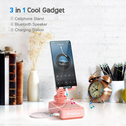 TechGlow Foldable Cellphone Stand with Bluetooth Speaker Charging Function 360° Rotatable Phone Stand Birthday Gifts for Men Women Mother Father Cool Tech Gadgets