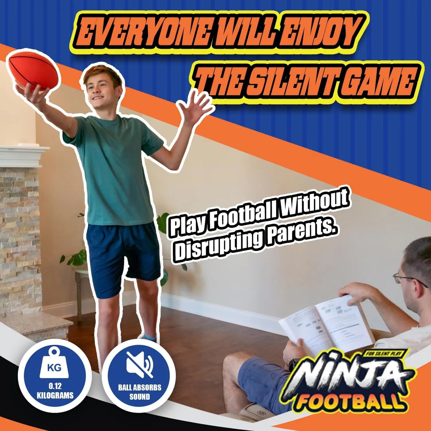 NERO SPORT Ninja Silent Football, Quiet Foam Football for Indoor & Outdoor Play, Soft Sound-Absorbing Design, Easy-Grip Textured Surface with Raised Laces, Lightweight Training & Family Fun