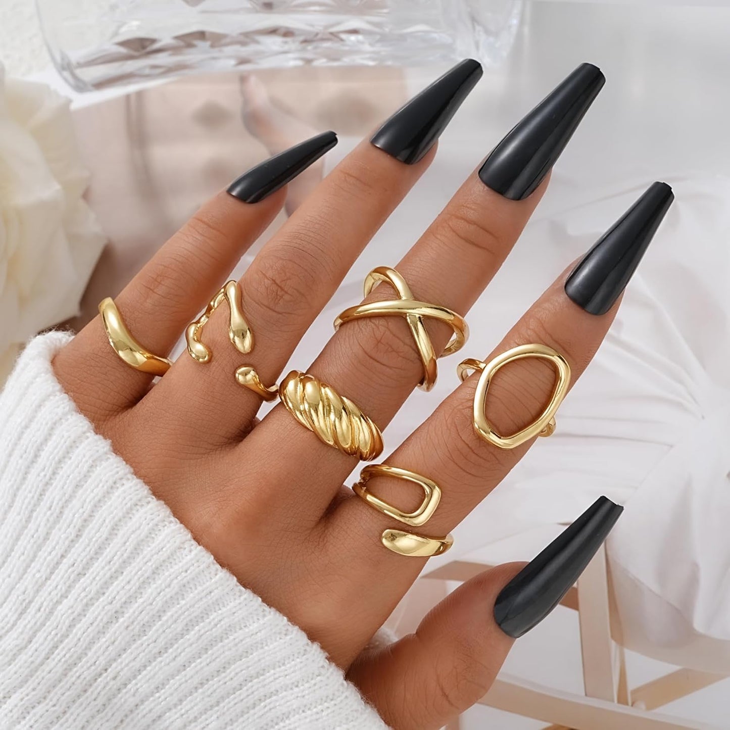 Gold Stackable Rings Set for Women