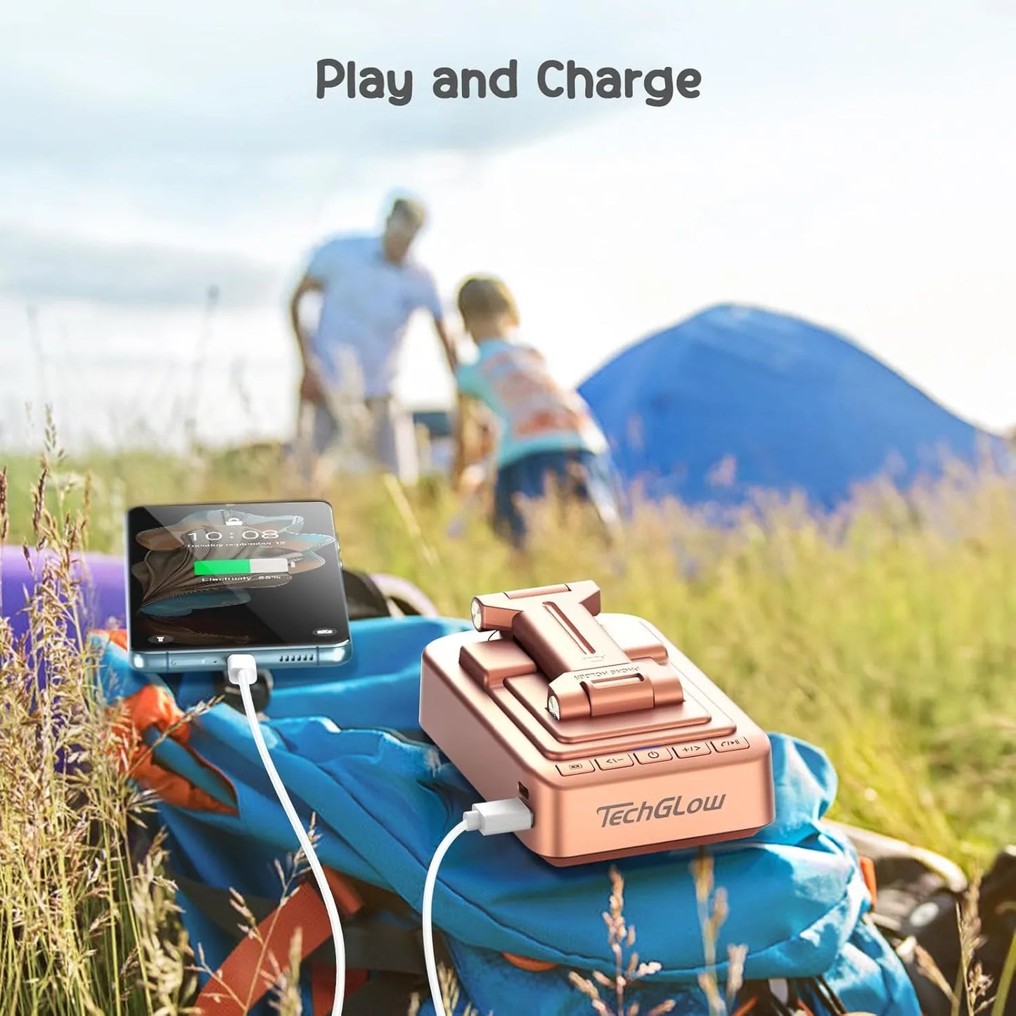 TechGlow Foldable Cellphone Stand with Bluetooth Speaker Charging Function 360° Rotatable Phone Stand Birthday Gifts for Men Women Mother Father Cool Tech Gadgets