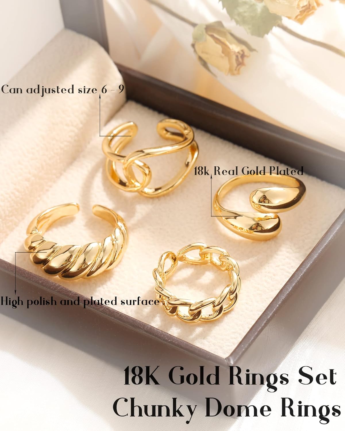 Gold Stackable Rings Set for Women