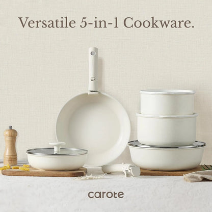 CAROTE 19pcs Pots and Pans Set, Nonstick Cookware Set Detachable Handle, Induction Kitchen Cookware Sets Non Stick with Removable Handle, RV Cookware Set, Oven Safe