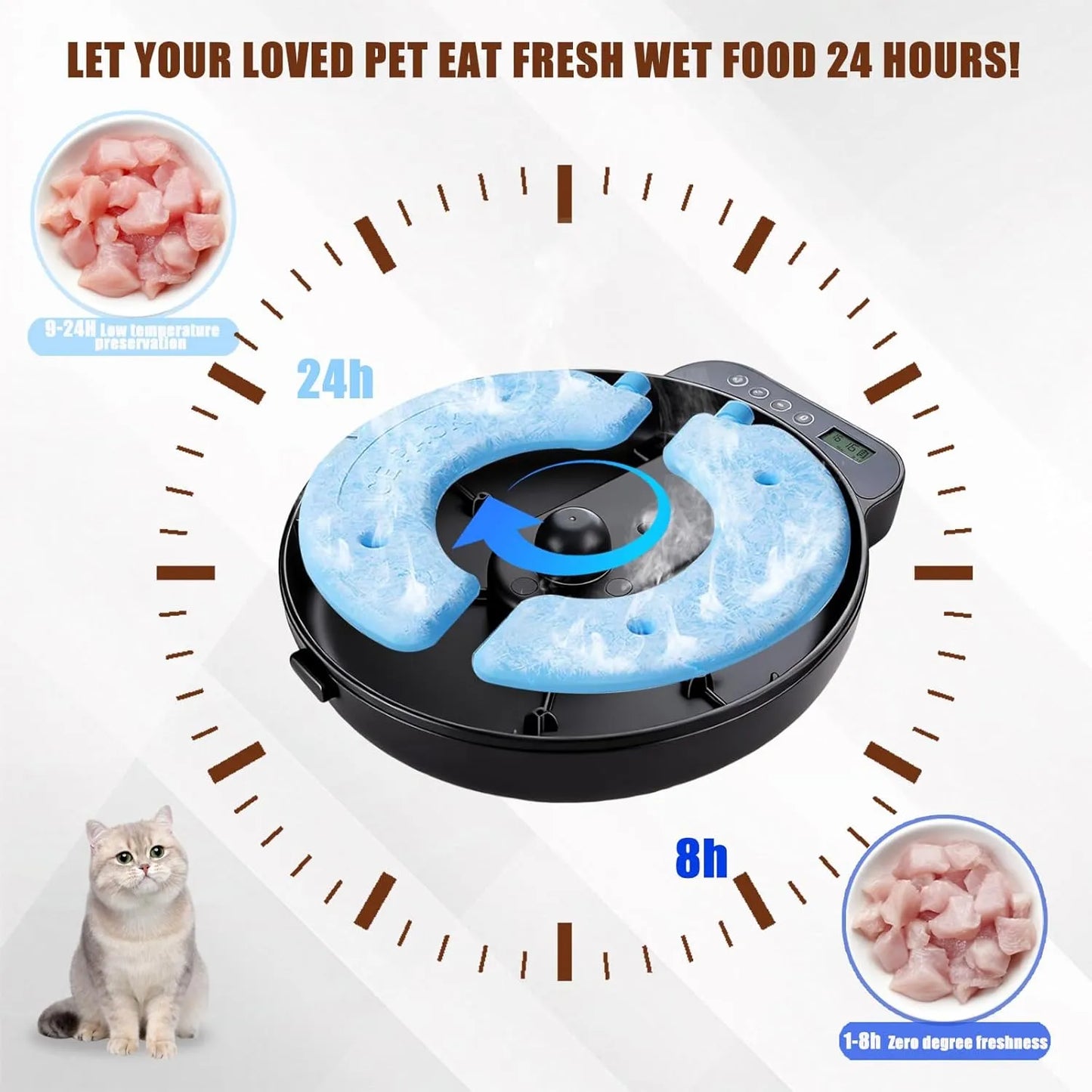 Automatic Wet Food Cat Feeder, Auto Refrigerated Wet Foods Feeder for Cats Dogs 4 Meal Timed Fresh Foods Dispenser with 2 Ice Packs Small Pet Feeders for Kitty Puppy Automatic Cat Dog Food Bowl