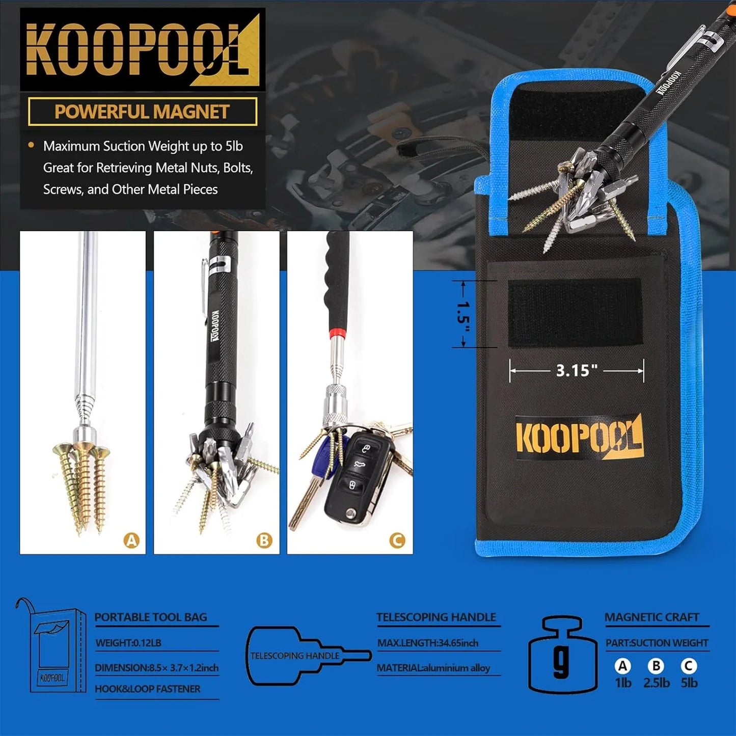 Telescoping Magnetic Pickup Tool Set, Inspection Mirror Telescoping, LED Flashlight, Cool Gadgets for Men, Father’s Day Gift, Gifts for Dad, Husband, Kids, Boyfriend, Magnet Stick (Yellow)