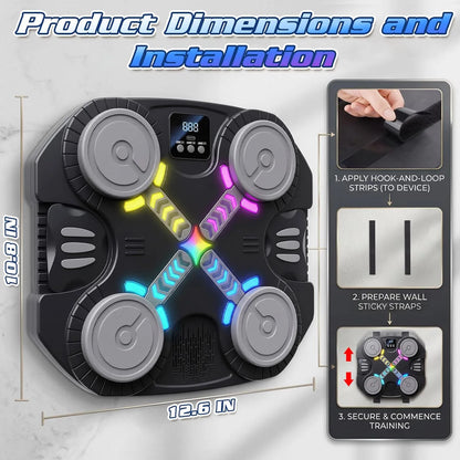 Music Boxing Machine for Kids: Smart Wall Mounted Wireless Punching Target Toys with Gloves and LED - Birthday Gifts for Boy Girl Teen Ages 3 4 5 6 7 8 9 10 11 12+ Years Old Indoor Gym Sport Play Game