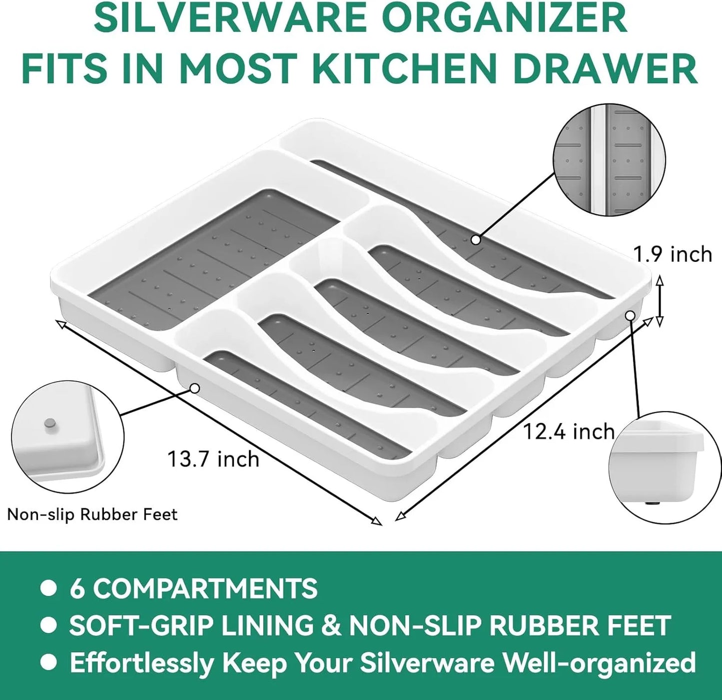 49-Piece Silverware Set with Organizer, Stainless Steel Flatware Utensils Set for 8, Forks and Spoons Silverware Set Cutlery Set with Steak Knives, Dishwasher Safe