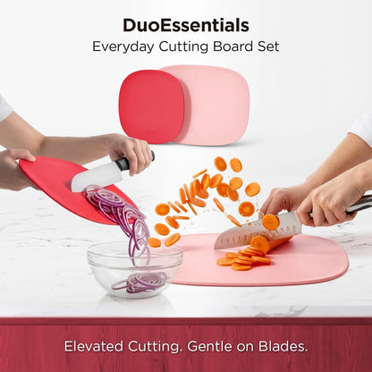Kitchen Mama DuoEssentials TPU Cutting Board Set, Knife Friendly Kitchen Cutting Boards, Non Slip Food Prep Boards, Dishwasher Safe Flexible with Juice Groove, Odor Resistant, 2 Sizes, Red