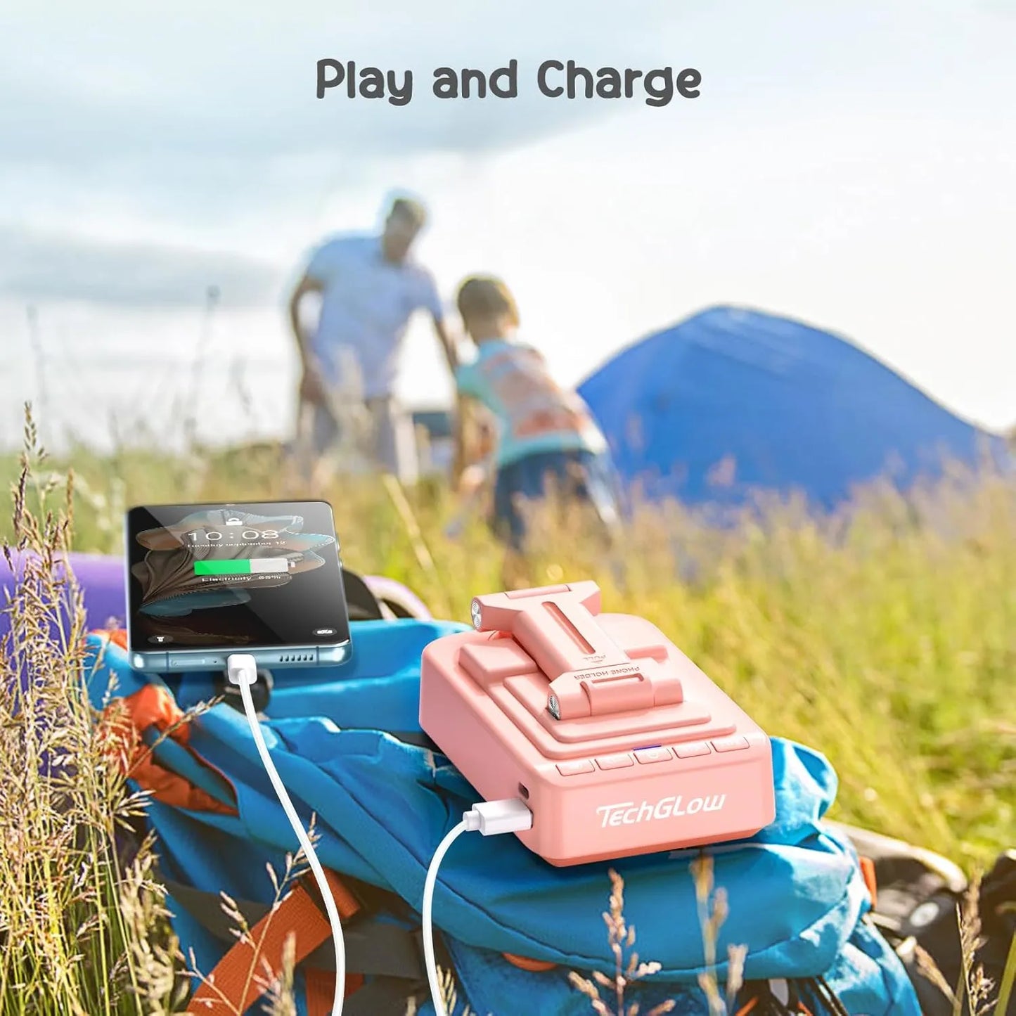 TechGlow Foldable Cellphone Stand with Bluetooth Speaker Charging Function 360° Rotatable Phone Stand Birthday Gifts for Men Women Mother Father Cool Tech Gadgets