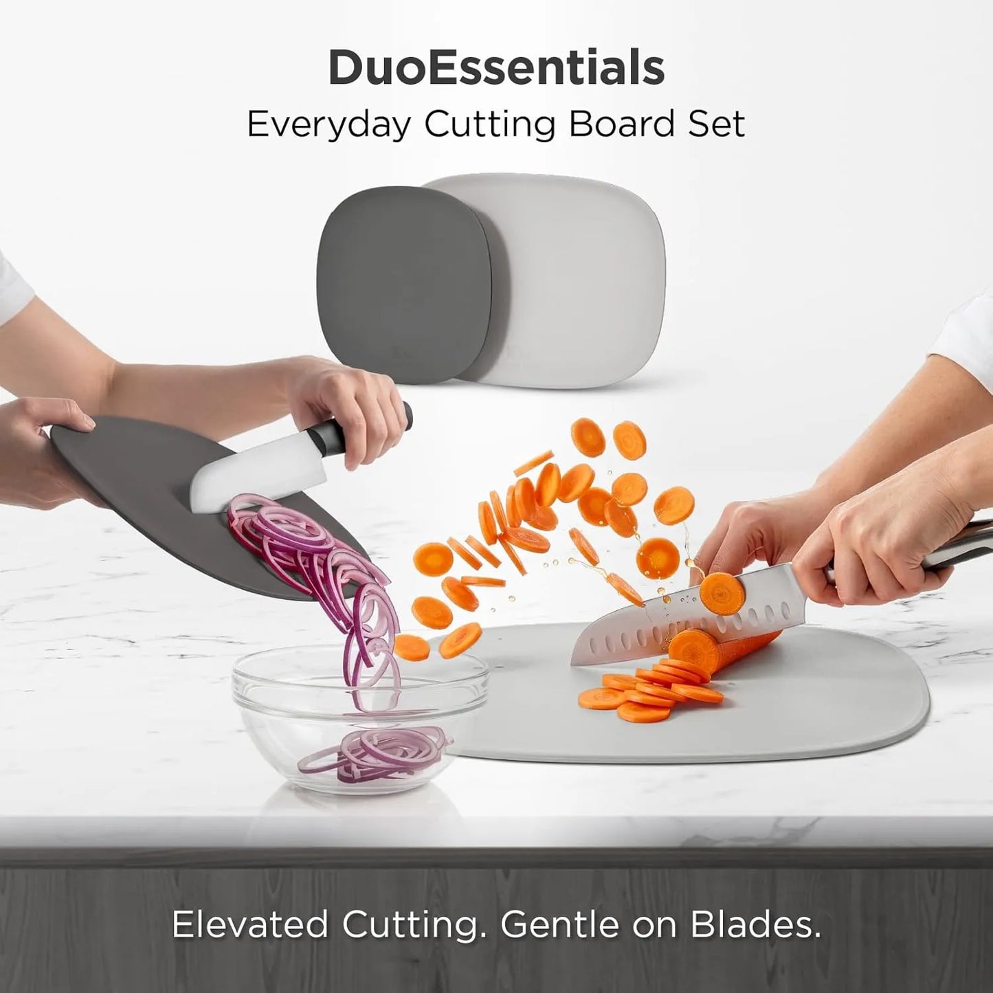 Kitchen Mama DuoEssentials TPU Cutting Board Set, Knife Friendly Kitchen Cutting Boards, Non Slip Food Prep Boards, Dishwasher Safe Flexible with Juice Groove, Odor Resistant, 2 Sizes, Red