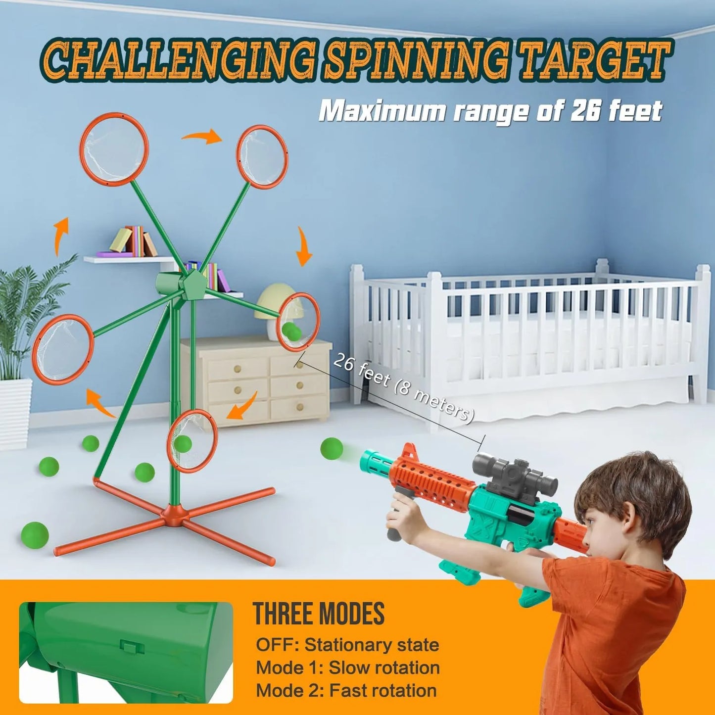Marlrin Shooting Games Toys for Age 5 6 7 8 9 10+ Year Old Boys, Kids Toy Sports & Outdoor Game with Moving Shooting Target & 2 Popper Air Toy Guns & 24 Foam Balls, Gifts for Boys and Girls