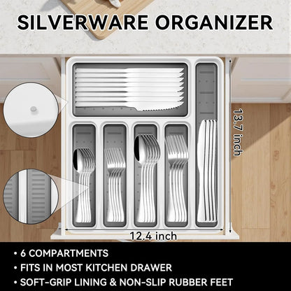 49-Piece Silverware Set with Organizer, Stainless Steel Flatware Utensils Set for 8, Forks and Spoons Silverware Set Cutlery Set with Steak Knives, Dishwasher Safe
