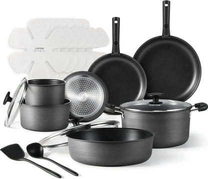 CAROTE 19pcs Pots and Pans Set, Nonstick Cookware Set Detachable Handle, Induction Kitchen Cookware Sets Non Stick with Removable Handle, RV Cookware Set, Oven Safe