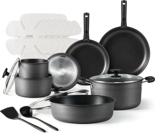 CAROTE 19pcs Pots and Pans Set, Nonstick Cookware Set Detachable Handle, Induction Kitchen Cookware Sets Non Stick with Removable Handle, RV Cookware Set, Oven Safe