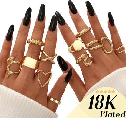 Gold Stackable Rings Set for Women