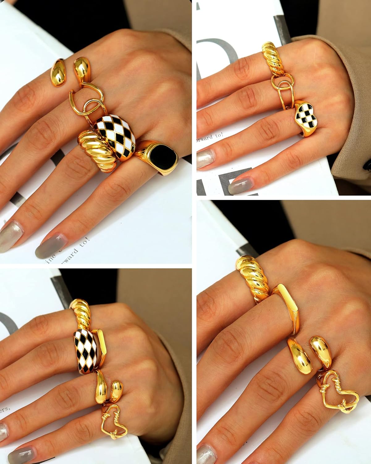 Gold Stackable Rings Set for Women