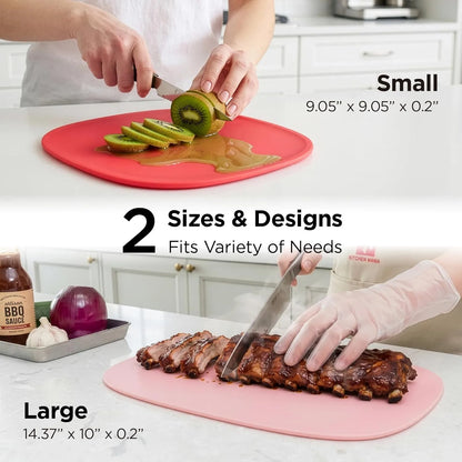 Kitchen Mama DuoEssentials TPU Cutting Board Set, Knife Friendly Kitchen Cutting Boards, Non Slip Food Prep Boards, Dishwasher Safe Flexible with Juice Groove, Odor Resistant, 2 Sizes, Red